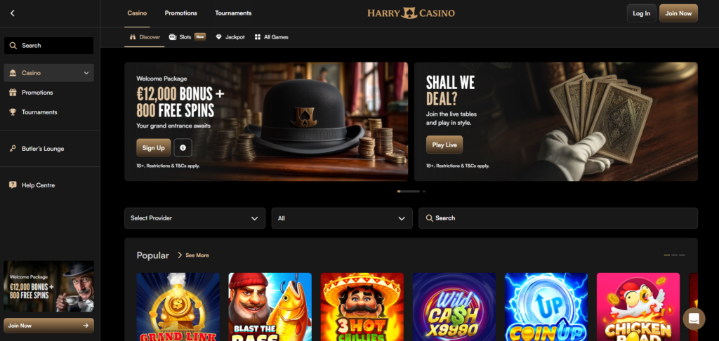 harry no cruks casino screenshot homepage