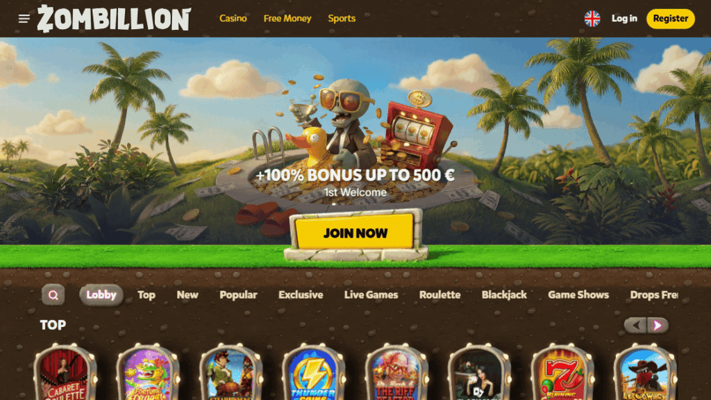 screenshot van zombillion casino zonder cruks nederland